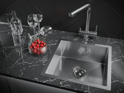 Кухонная мойка Paulmark ALLER 44 UNI PM904444-BS 40х40 цвет серый поверхность брашированная - фото 3